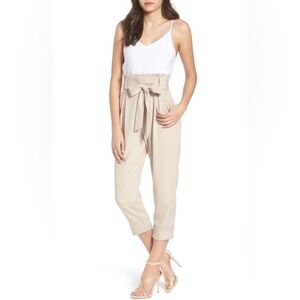 Leith Linen-Blend Tie-Waist Cropped Jumpsuit, Size S